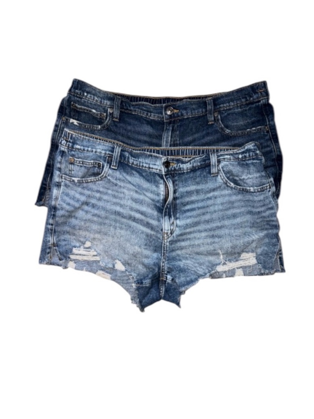 aerie Distressed Light & Dark Wash Denim Shorts